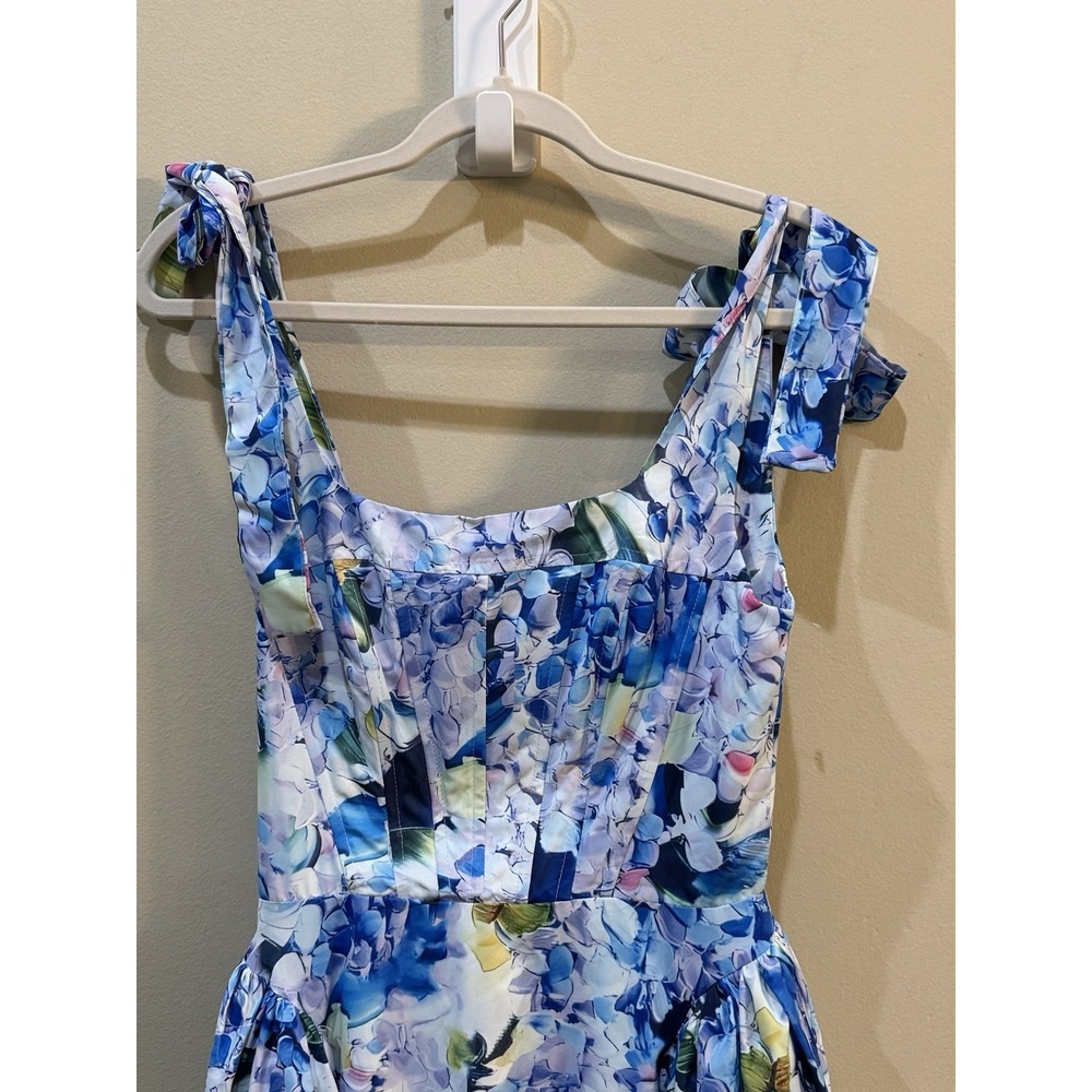 Floral Blue Maxi Dress with Tie Straps - Picture 7 of 15